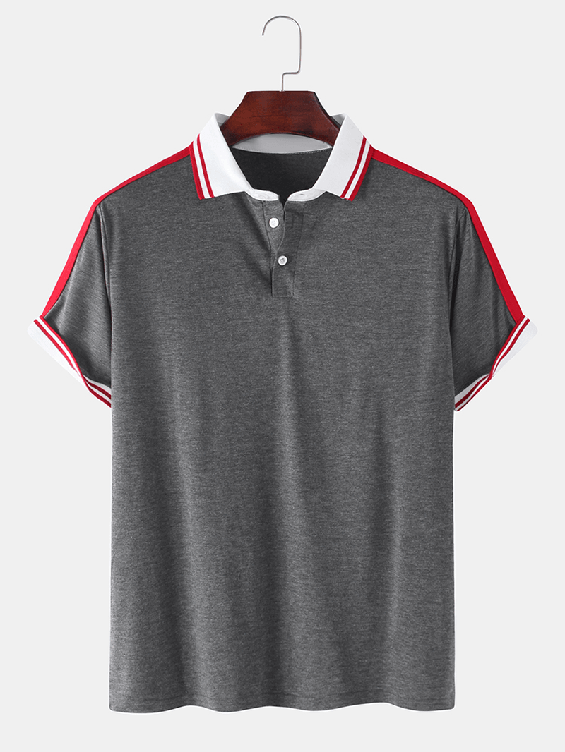 Mens Plain Casual Short Sleeves Golf Shirt with Contrast Ribbed Trims - MRSLM