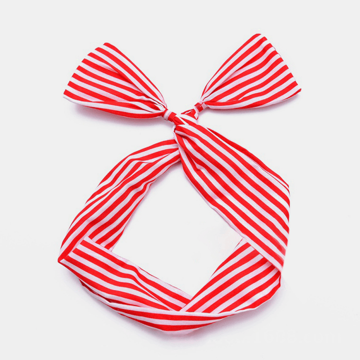 Women Cute Sweet Bow Headdress Dot Stripe Pattern with Adjustable Straight Wire Fabric Cross Tie Headband