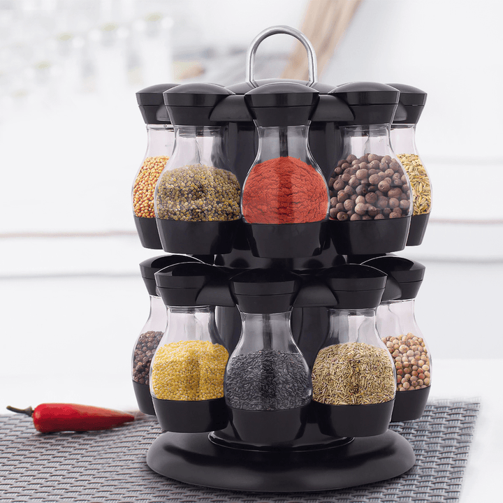 16 Jar Rotating Spice Rack Carousel Kitchen Storage Holder Condiments