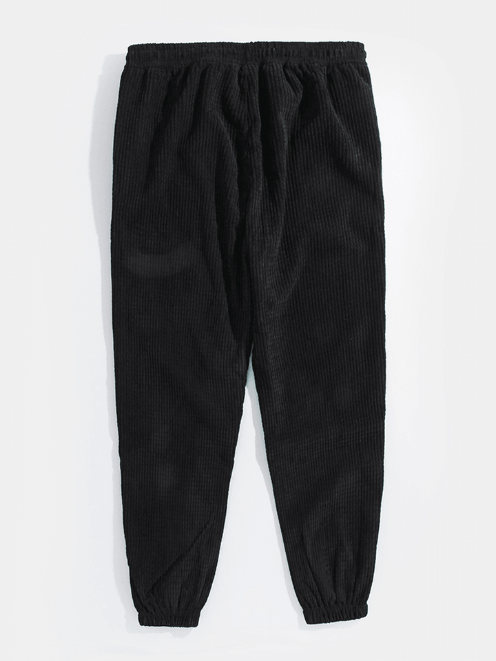 Mens Letter Embroidery Black Corduroy Pocket Harem Pants