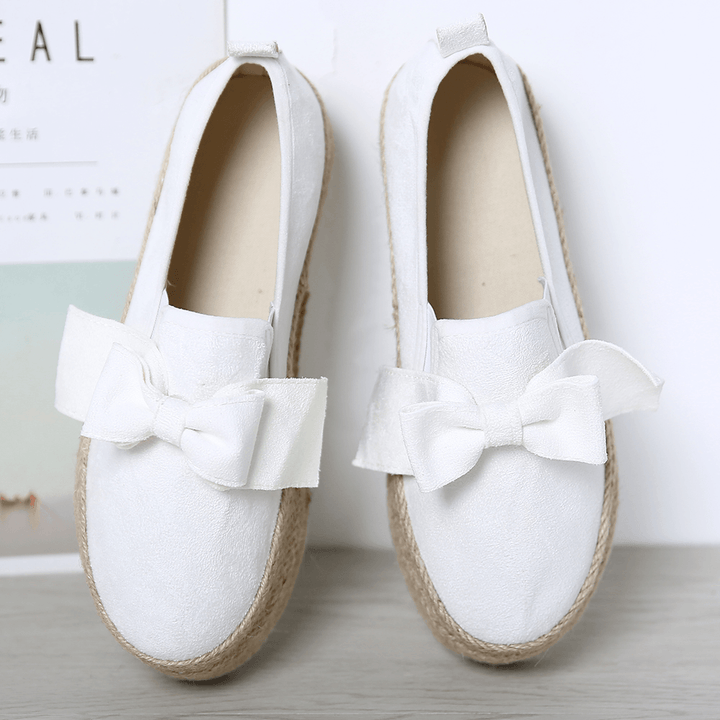 Large Size Women Casual Butterfly Knot Straw Platform Loafers