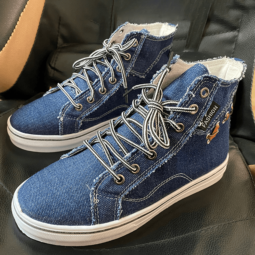 Women Denim Comfy Wearable Casual Sports High Top Flats