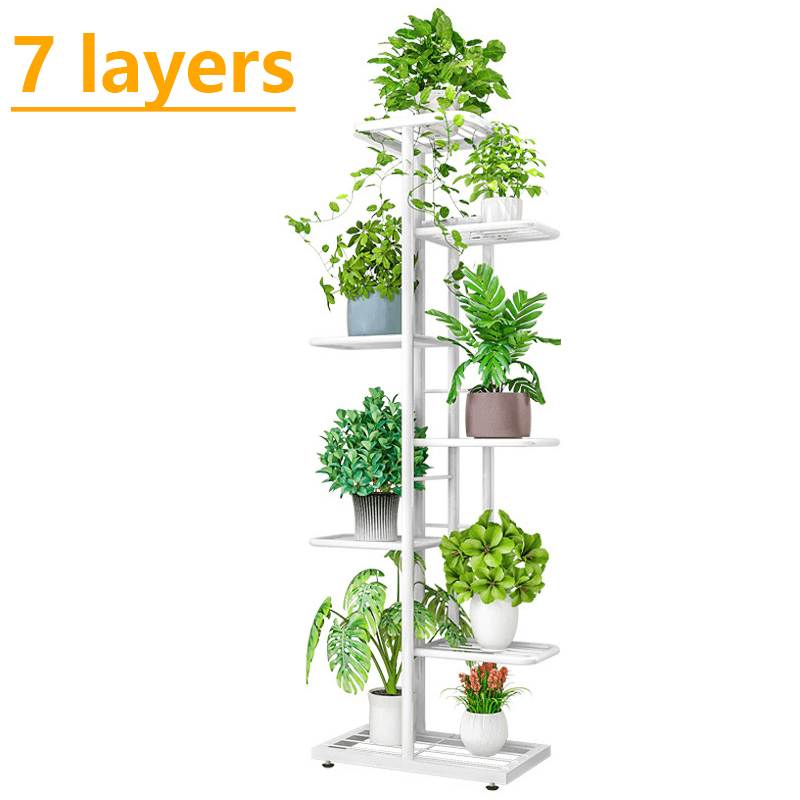 7/8 Black/White Layers Retro Iron Plant Stand Pot Plant Display Shelves Garden Home Decoration - MRSLM