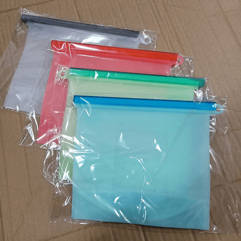 4Pcs 1000Ml Silicone Food Bag FDA Reusable Silicone Food Bag Ziplock Bag Leakproof for Freezer Preservation