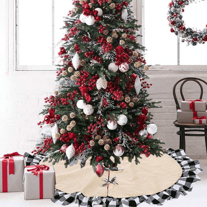 2020 Christmas Linen Lattice Tree Skirt round Carpet Christmas Decorations for Home Floor Mat New Year Xmas Tree Skirts