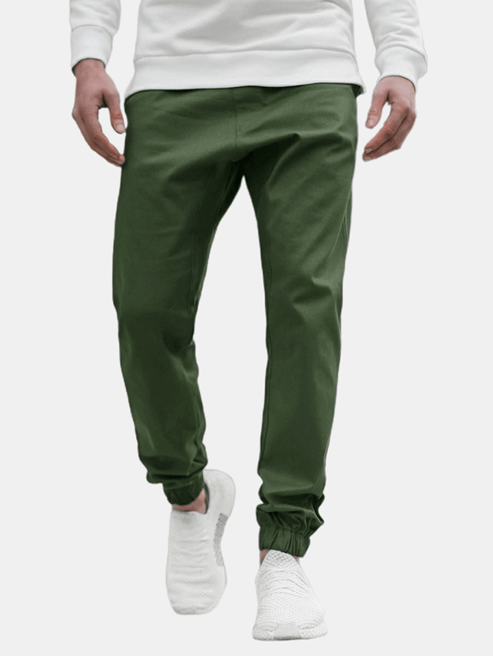 Mens Solid Color Casual Drawstring Pants with Pocket