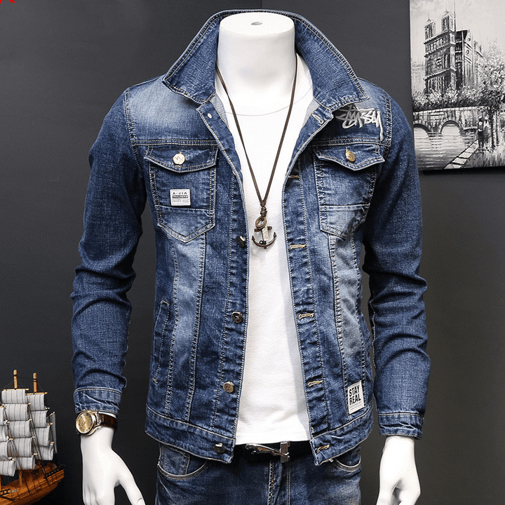 Men'S Denim Jacket Spring and Autumn New Men'S Korean Style Trend Student Slim Handsome Autumn Jacket