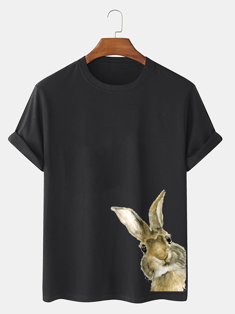 Mens 100% Cotton Easter Bunny Side Print Short Sleeve T-Shirts