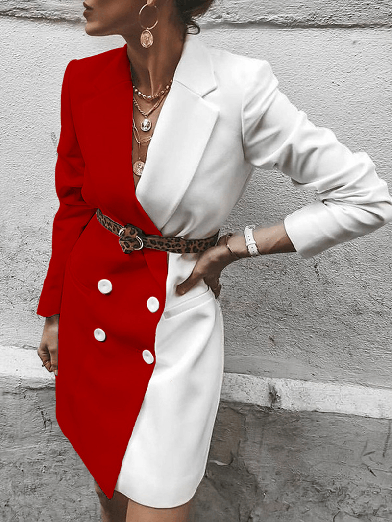 Long Sleeved Color Block Button Turn-Down Collar Causal Blazers Coats - MRSLM