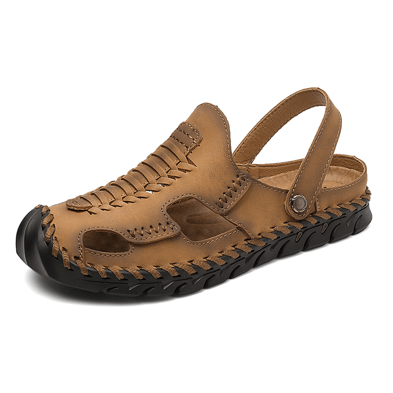 Men Outdoor Microfiber Leather Woven Non Slip Hand Stitching Water Sandals