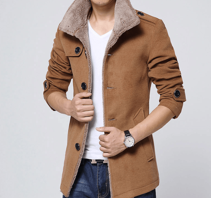 Slim-Fit plus Velvet Men'S Coat Korean Men'S Windbreaker Lamb Wool Men'S Woolen Cloth