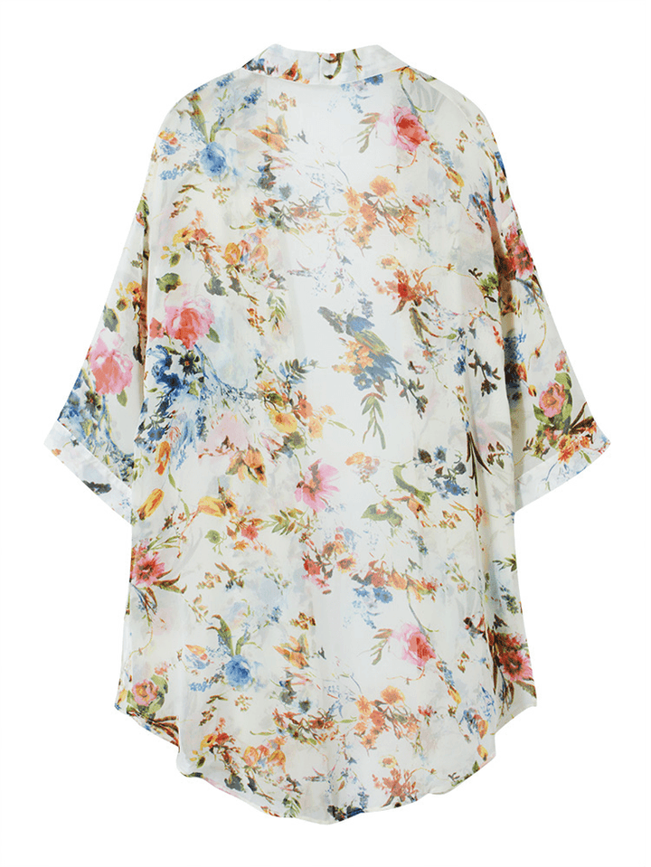 Bohemian Women Floral Chiffon Bikini Smock Sheer Cardigan