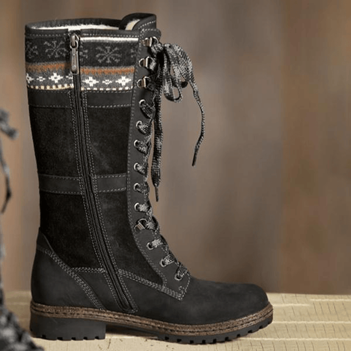 Large Size Winter Suede Warm Lace up Zipper Mid-Calf Boots