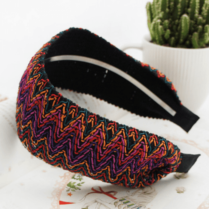 Bohemian Style Wide Hair Hoop Headband Ethnic Style Colorful Striped Fabric Hair Hoop Travel Home Leisure Hair Band