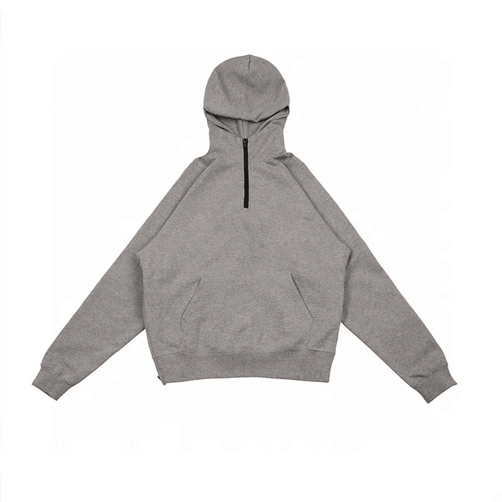 Half-High Neck Hooded Sweatshirt with Split Zipper