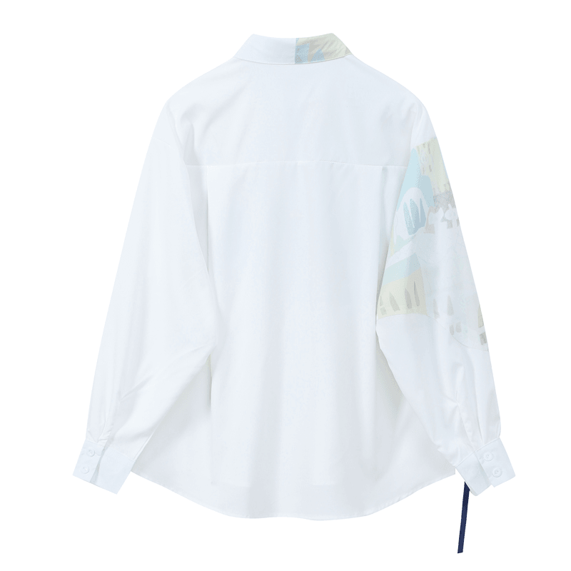 Irregular Streamer Design for Women with Printed Long-Sleeved Shirt