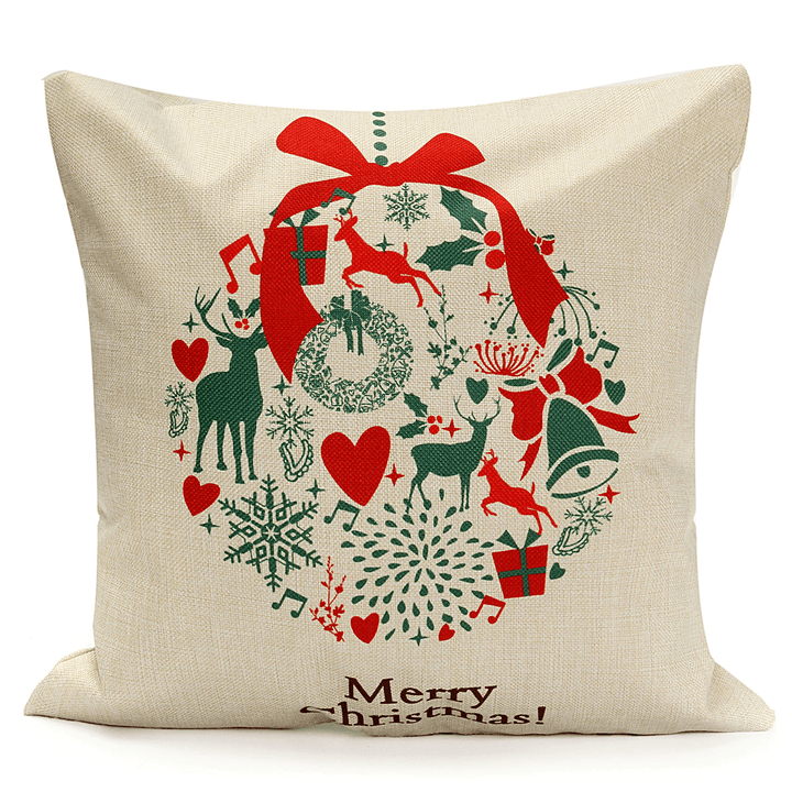 45X45Cm Christmas Tree Red Deer Gift Fashion Cotton Linen Pillow Case Santa Claus Home Decor - MRSLM