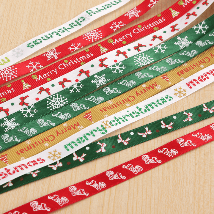 5 Yard 10Mm Printed Merry Christmas Tree Grosgrain Ribbon DIY Craft