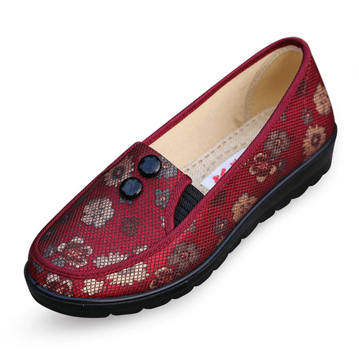 Floral Mesh Breathable Slip on Flat Shoes round Toe Soft Sole Flats