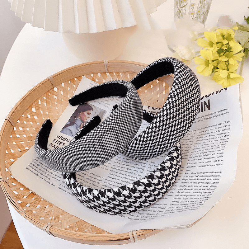 Houndstooth Sponge Headband Fashion Wide Edge Fabric