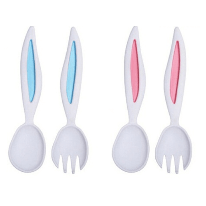 Rabbit Ears Baby Spoon and Fork Set Children Tableware Kids Cutlery Baby Learnning Dishes Dinnerware - MRSLM