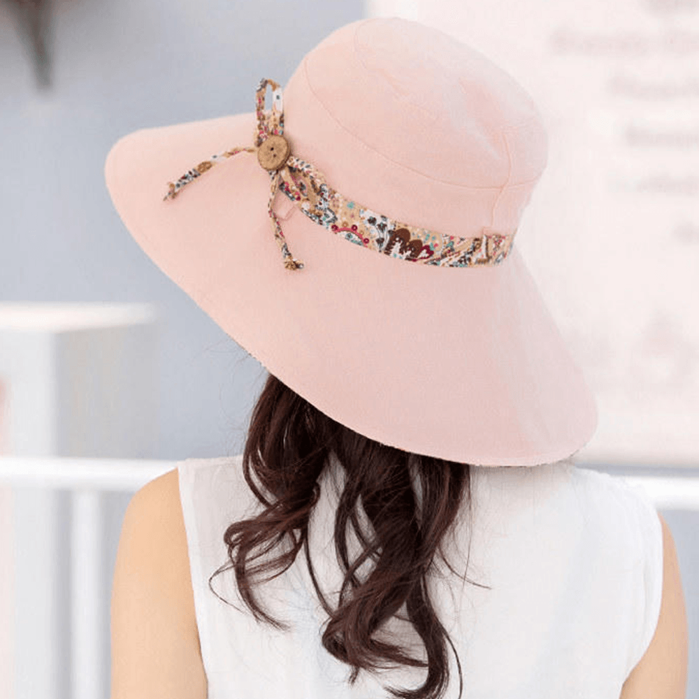 Multipurpose Foldable Anti-Uv Cap for Lady Print Beach Sun Hat Cotton Wide Brim Hat for Women Elegant Summer Hats