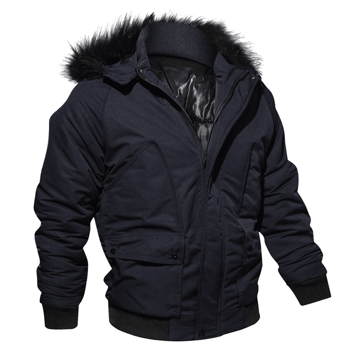 Mens Winter Thick Big Pocket Windproof Outdoor Hooded Jacket