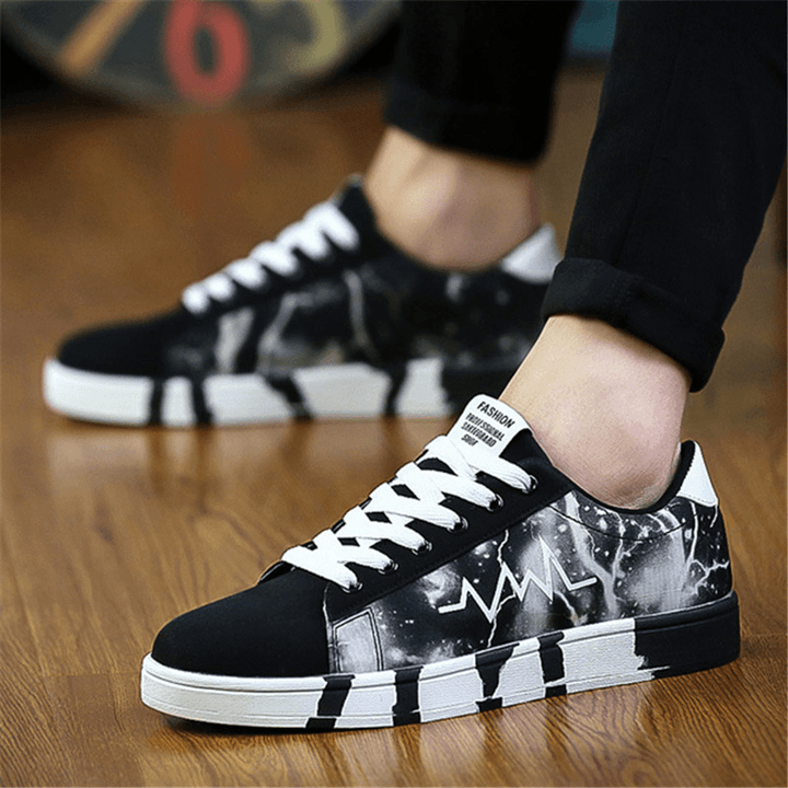 Men Canvas Breathable Soft Sole Trendy Pattern Lace up Casual Court Shoes