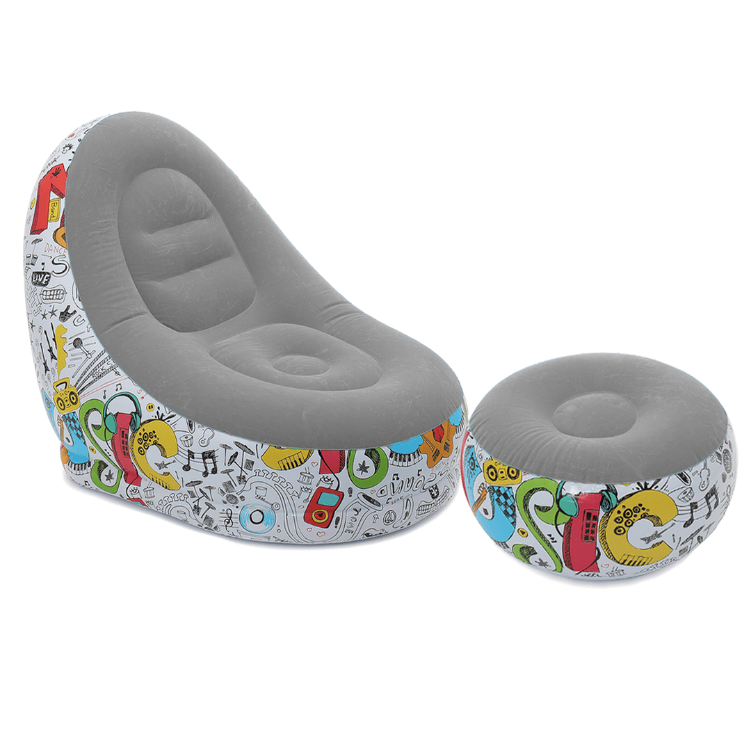 Inflatable Lazy Lounge Chair Ottoman Set Adult Kids Sofa Footrest Home Indoor - MRSLM