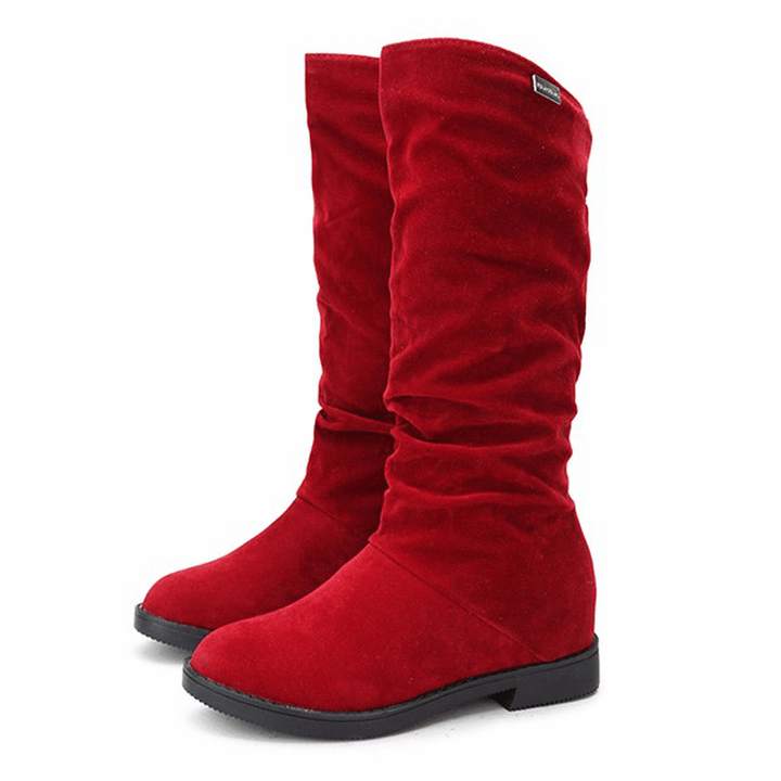 Women Warm Solid Color Suede Winter Snow Mid-Calf Boots