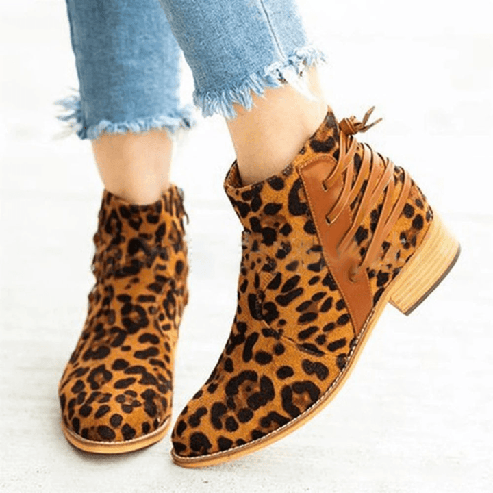 Large Size Women Back Cross Ribbon Sticting Zipper Ankle Boots