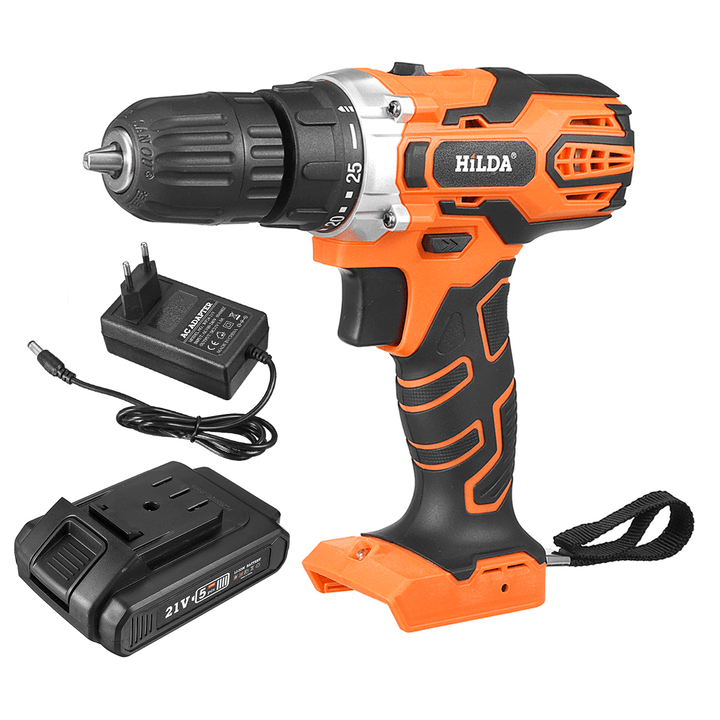 21V Cordless Electric Drill Driver 520N.M LED Portable Rechargeable Screwdriver Hammer Drill W/ 1/2 Battery