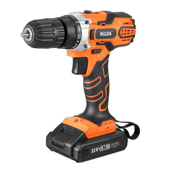 21V Cordless Electric Drill Driver 520N.M LED Portable Rechargeable Screwdriver Hammer Drill W/ 1/2 Battery