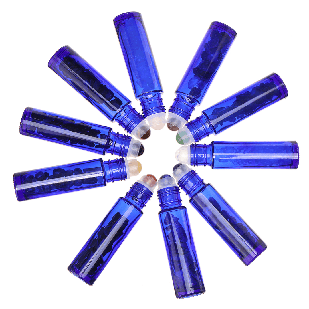 10Pcs Natural Crystals Glass Essential Oil Gemstone Roller Ball Chip inside Bottles