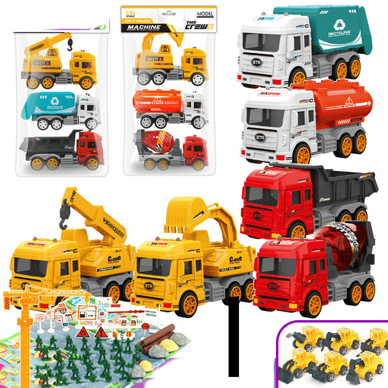 Children'S Car Toy Inertial Crane Excavator Truck Fire Truck Set