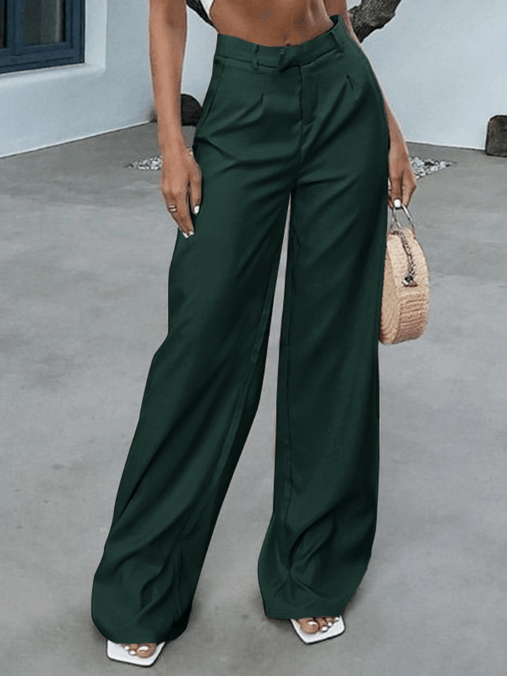 Women High Waist Wide Leg Simple Solid Elegant Casual Long Style Suit Trousers