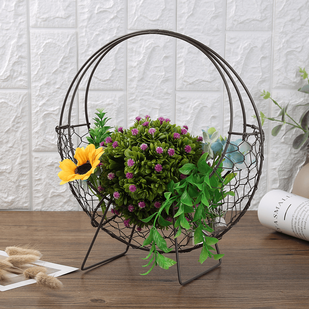 Flower Basket Stand Moon Shape Iron Wire Wreath Frame Metal Succulent Pot 28CM