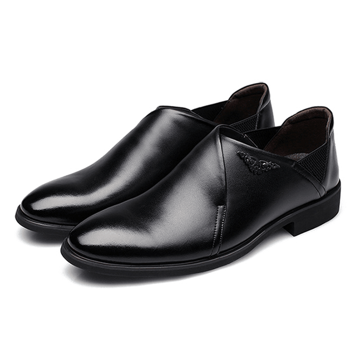 Men Comfy Soft Elastic Band Business Leather Slip on Formal Shoes