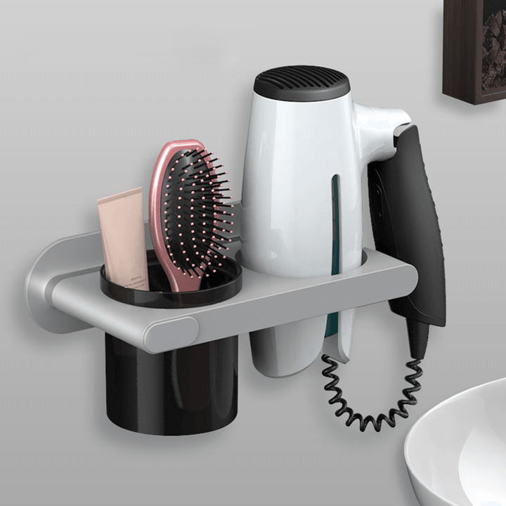 Hair Dryer Comb Holder Wall Mounted Bathroom Organizer Rack Storage Accessories