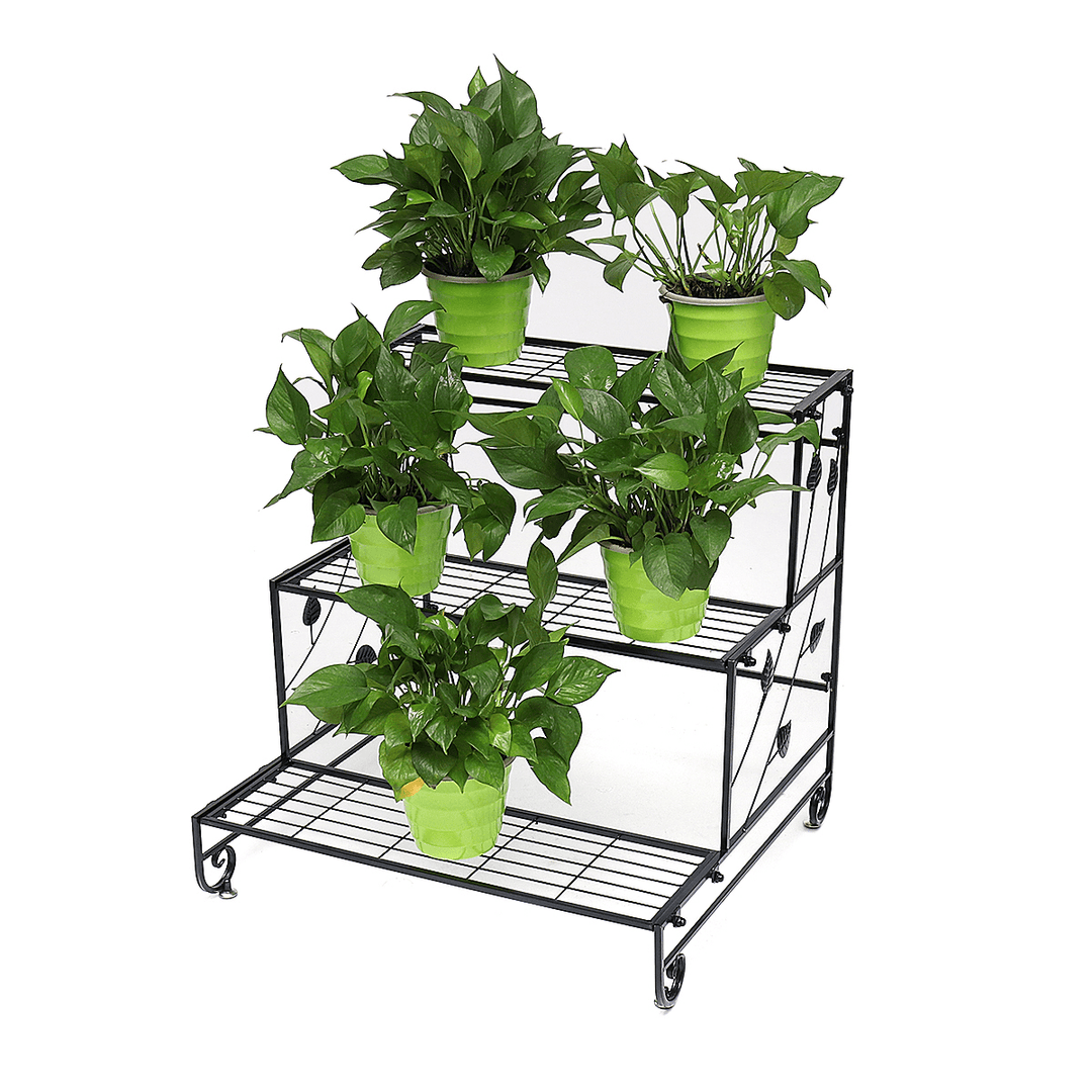 Iron Fower Stand Floor Multi-Layer Plants Rack 3 Tiers Ladder Shelves Bookshelf Flower Pot Stand for Balcony Living Room - MRSLM