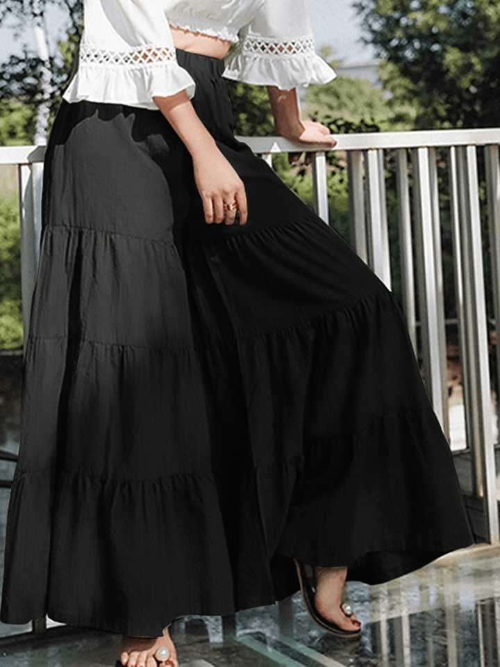 Women Flare Swing Wide Leg Pants Casual High Waist Culottes Skirt