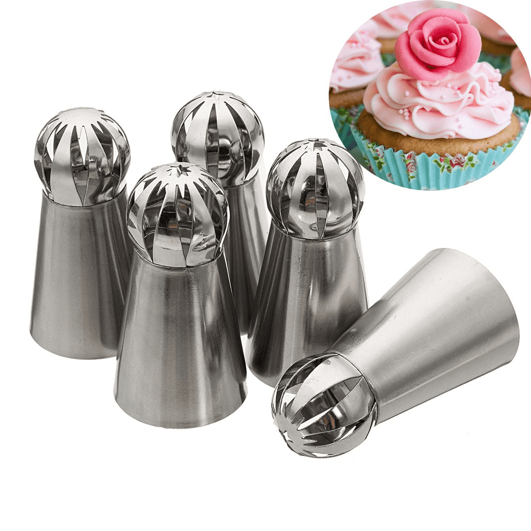 5Pcs Stainless Steel Sphere Ball Icing Piping Nozzle Cup Cake Pastry Tips Decor