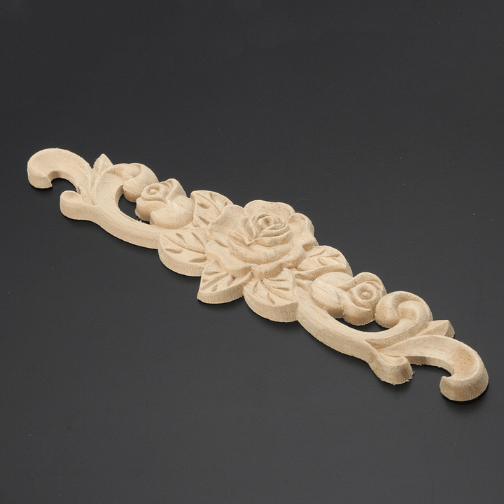 20X5Cm Wood Carved Onlay Applique Unpainted Rose Flower Door Decoration