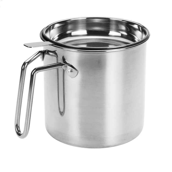 1.3L / 1.8L Stainless Steel Oil Filter Dripping Container Grease Strainer Pot Oil Strainer Kitchen Restaurant Oil Dispenser