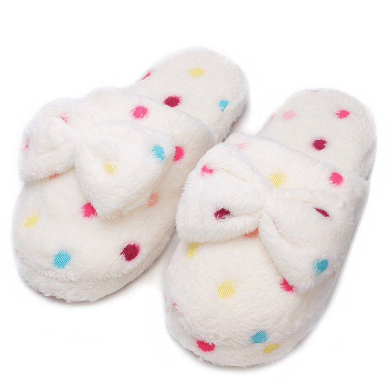 Dot Women Winter Bowknot Slipper Ladies Cotton Indoor Slippers