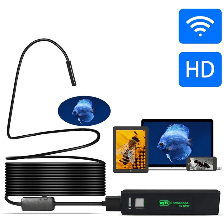 Wireless Endoscope Camera Wifi 1200P HD Borescope Inspection Camera IP68 Waterproof Snake Camera for Iphone Android for Inspecting Motor Engine Sewer Pipe Vehicle