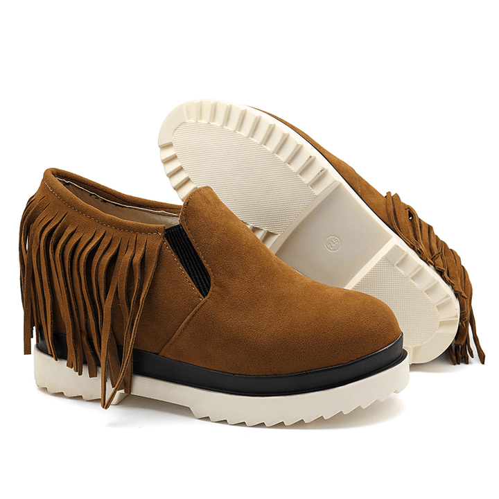 Tassel Slip on Wedges Platform Comfortable Ankle Boots