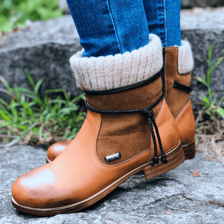 Large Size Women Retro Warm Daily Winter Sock Splicing Boots