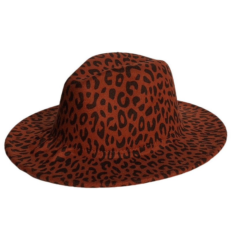 Woolen Leopard Print Top Hat with Flat Brim