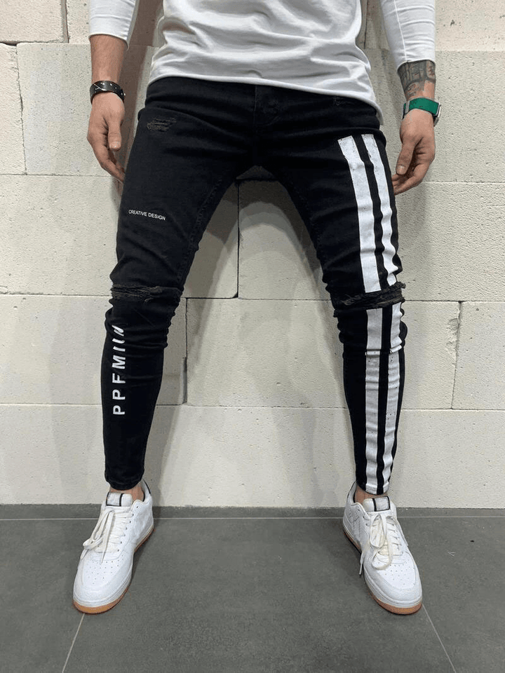 European and American Men'S Ripped Stretch Jeans